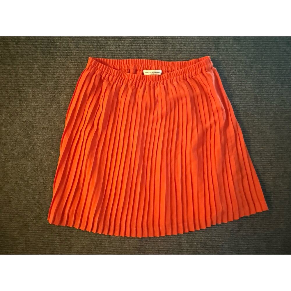 Banana Republic Orange Pleated Midi Skirt Elastic Waist Size Small EUC